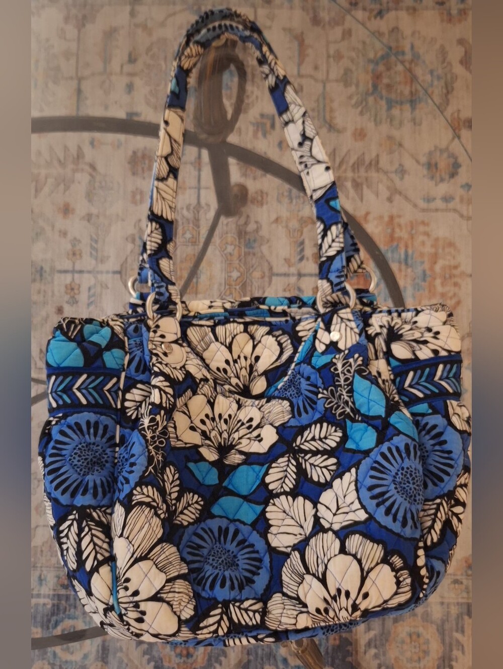 Blue & White Floral Quilted Tote Bag